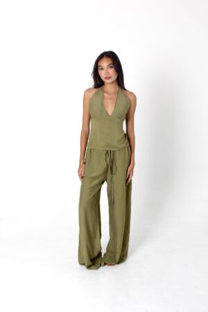 alifa set cotton silk olive front