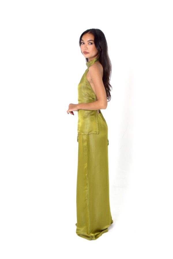 irina halter silk set olive side1