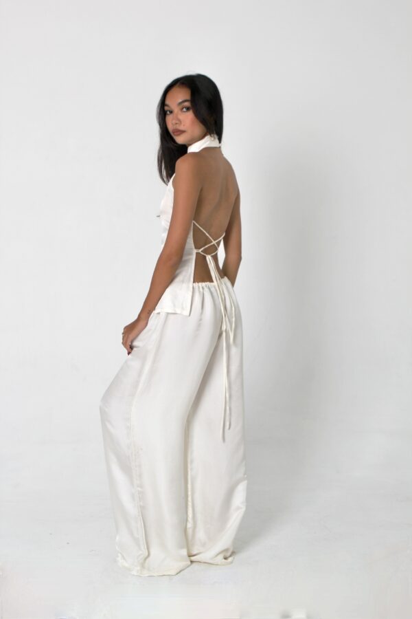 irina halter silk set white pearl back