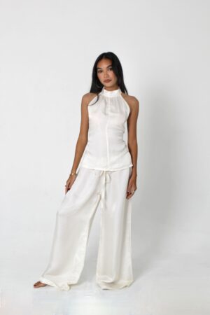 irina halter silk set white pearl front